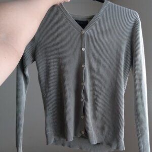 Vintage Banana Republic Gray 100% Silk Ribbed Long Sleeve Cardigan